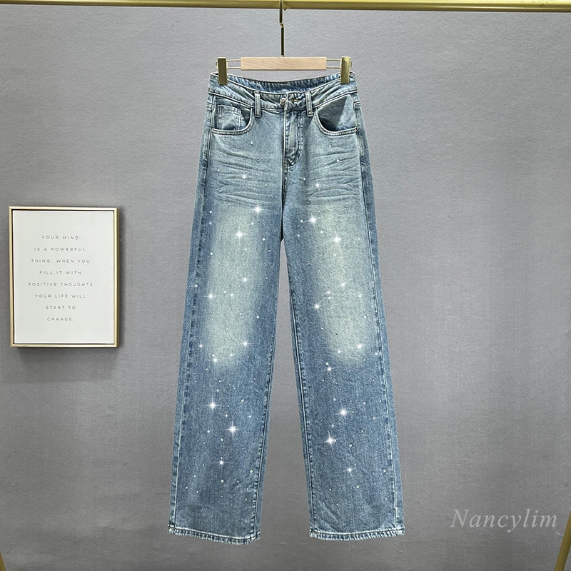 Draping Wide-Leg Jeans Women's Straight Trousers 2024 New Spring High Waist Loose and Slimming Hot Drilling Mop Pants
Draping Wide-Leg Jeans Women's Straight Trousers 2024 New Spring High Waist Loose and Slimming Hot Drilling Mop Pants