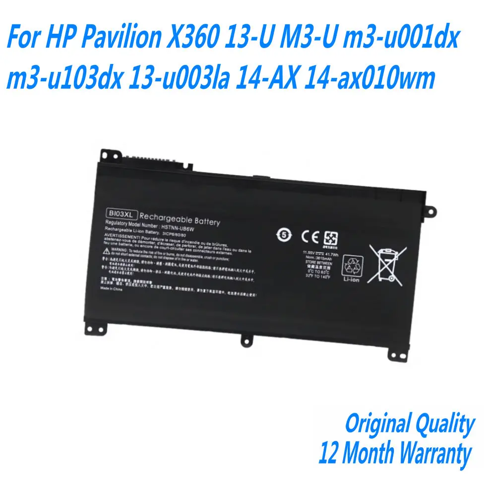 NEW 11.55V 41.7WH BI03XL ON03XL Laptop Battery For HP Pavilion X360 13-U M3-U m3-u001dx m3-u103dx 13-u003la 14-AX 14-ax010wm
NEW 11.55V 41.7WH BI03XL ON03XL Laptop Battery For HP Pavilion X360 13-U M3-U m3-u001dx m3-u103dx 13-u003la 14-AX 14-ax010wm