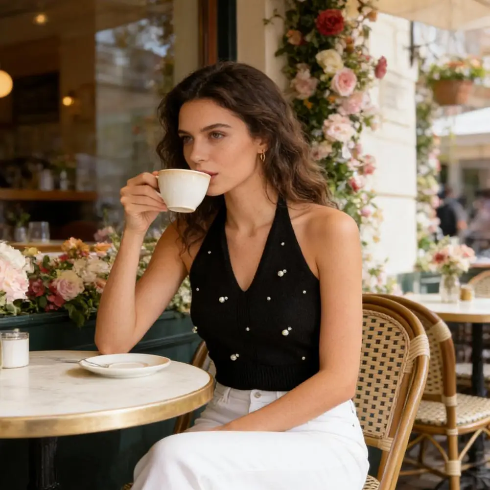 Женские топы с воротником-халтером, украшенные бисером и искусственным жемчугом, мягкие эластичные однотонные вязаные топы для работы, вечеринок, повседневной носки и отдыха
Женские топы с воротником-халтером, украшенные бисером и искусственным жемчугом, мягкие эластичные однотонные вязаные топы для работы, вечеринок, повседневной носки и отдыха