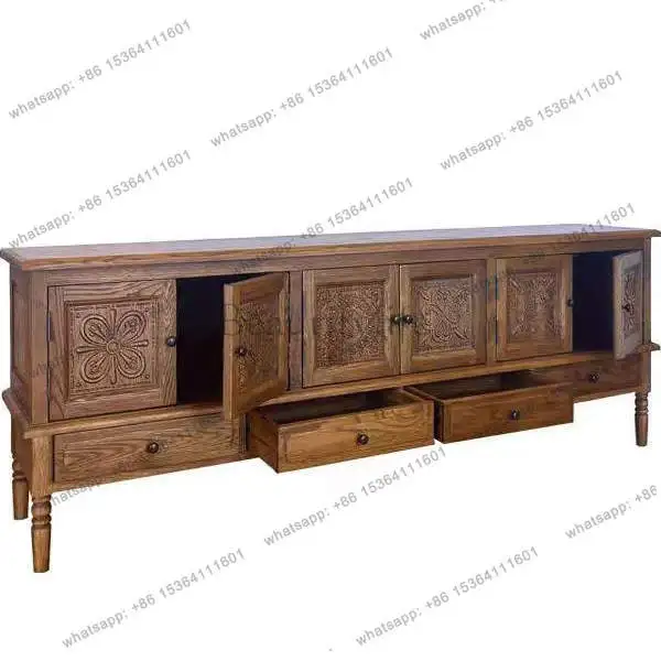 American solid wood carving flower retro pastoral style living room storage bed and breakfast long cabinet
American solid wood carving flower retro pastoral style living room storage bed and breakfast long cabinet