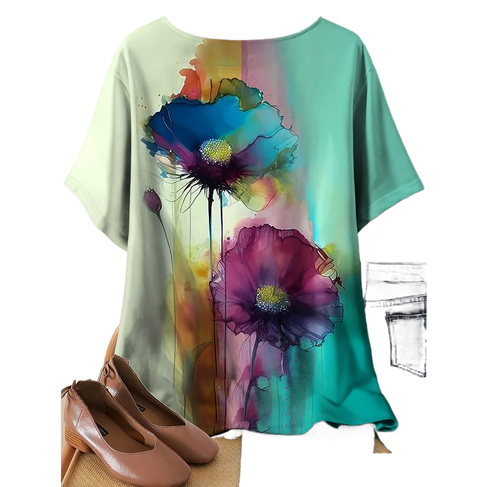 Women's plus size 3D printed short sleeved T-shirt casual loose round neck top T-shirt
Women's plus size 3D printed short sleeved T-shirt casual loose round neck top T-shirt