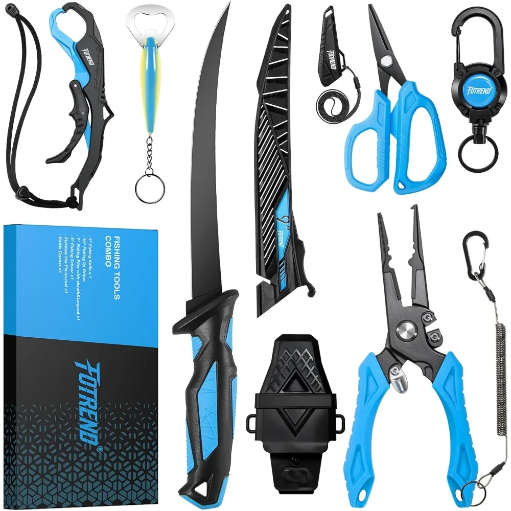Complete Fishing Tool Set with Plier Sheath Fillet Knife Scissors Lip Gripper Retractor Bottle Opener
Complete Fishing Tool Set with Plier Sheath Fillet Knife Scissors Lip Gripper Retractor Bottle Opener