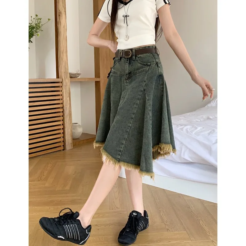Summer New plus Size Women's Denim Skirt Loose Fit A-Line Midi Skirt with Fringe High Waist Polyester Fiber Casual Wear
Summer New plus Size Women's Denim Skirt Loose Fit A-Line Midi Skirt with Fringe High Waist Polyester Fiber Casual Wear