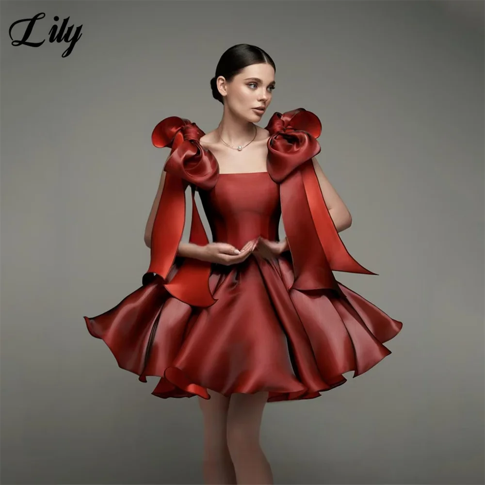 Lily Red Prom Dress Strapless Sleeveless Satin Evening Dress with Bow - Adorned Shoulders Flared Mini Skirt for Gala Customized
Lily Red Prom Dress Strapless Sleeveless Satin Evening Dress with Bow - Adorned Shoulders Flared Mini Skirt for Gala Customized