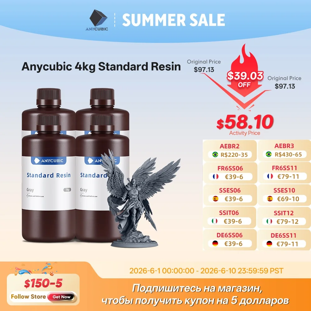 ANYCUBIC 4pcs/lot 405nm UV Resin For 3D Printer LCD Liquid Photopolymer Resin 3D Printing Resin Upgrade 1kg
ANYCUBIC 4pcs/lot 405nm UV Resin For 3D Printer LCD Liquid Photopolymer Resin 3D Printing Resin Upgrade 1kg