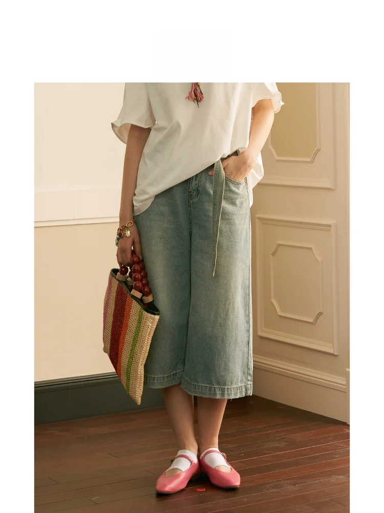 oll Casual High Waist Wide Leg Jeans Loose Fit Seven Inch Waed Silk Mixed Belted Denim Pants Women's Summer Blue
oll Casual High Waist Wide Leg Jeans Loose Fit Seven Inch Waed Silk Mixed Belted Denim Pants Women's Summer Blue