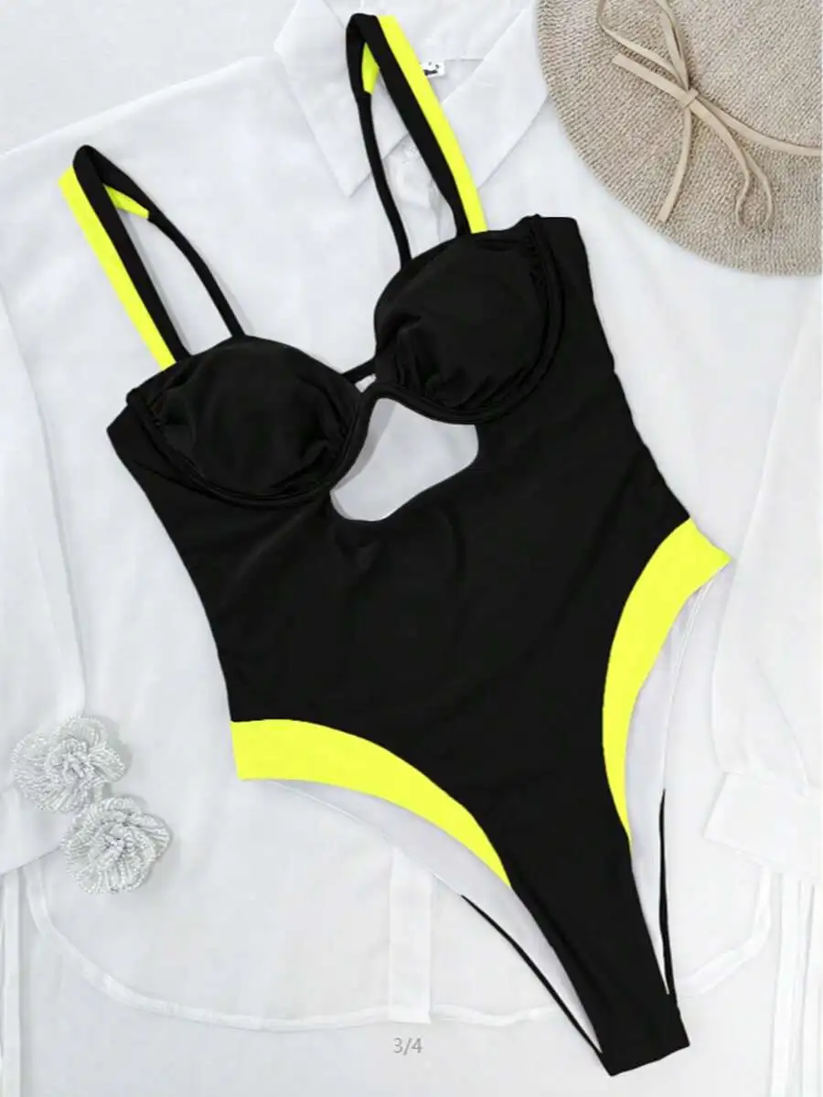 Womens Black And Neon Yellow Color Block One Piece Swimsuit With Cut Out Detail
Womens Black And Neon Yellow Color Block One Piece Swimsuit With Cut Out Detail