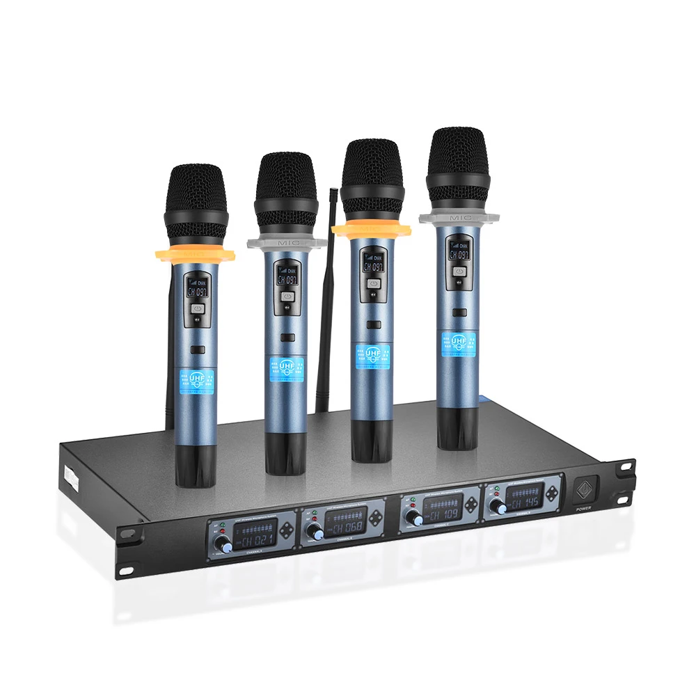 Горячая распродажа: Набор из 4 беспроводных ручных микрофонов с кардиоидной диаграммой направленности, XLR, для караоке, церкви, выступлений, прочный металлический корпус
Горячая распродажа: Набор из 4 беспроводных ручных микрофонов с кардиоидной диаграммой направленности, XLR, для караоке, церкви, выступлений, прочный металлический корпус