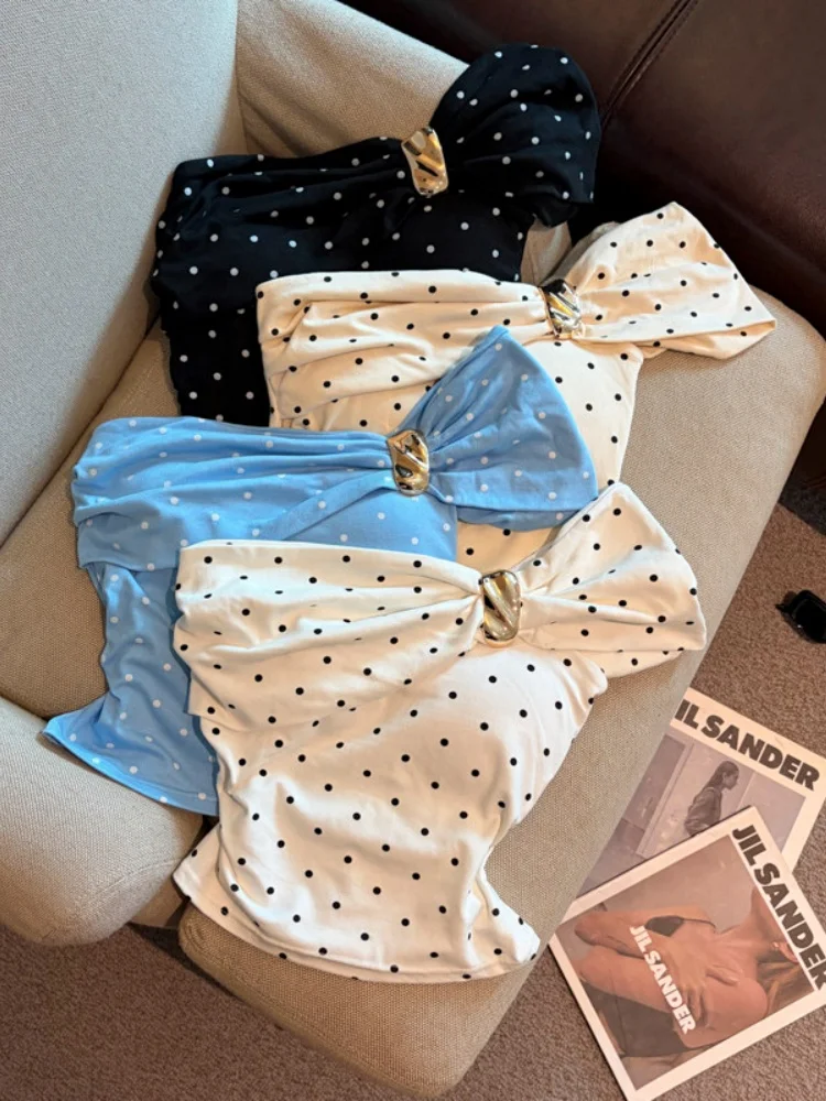 Summer Polka Dot Women's Vest Self-Keeping Style Shortened Design with Chest Pad Metal Buckle Shoulder Strap Slim Fit Backles...
Summer Polka Dot Women's Vest Self-Keeping Style Shortened Design with Chest Pad Metal Buckle Shoulder Strap Slim Fit Backles...