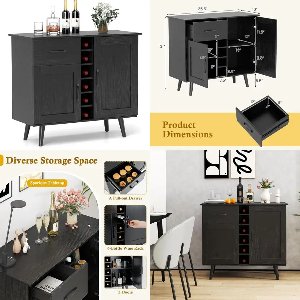 Modern Wine Bar Cabinet with Storage, 6-Bottle Rack, Pull-Out Drawer & Adjustable Shelves
Modern Wine Bar Cabinet with Storage, 6-Bottle Rack, Pull-Out Drawer & Adjustable Shelves