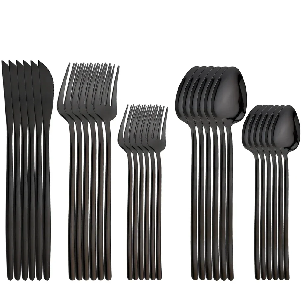 30Pcs Cutlery Set Stainless Steel Dinnerware Knife Fork Spoon Black Tableware Western Mirror Flatware Set Festival Kitchen Gift
30Pcs Cutlery Set Stainless Steel Dinnerware Knife Fork Spoon Black Tableware Western Mirror Flatware Set Festival Kitchen Gift