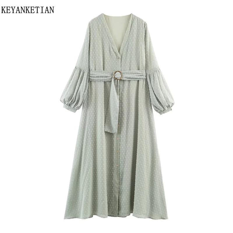 Новое женское платье KEYANKETIAN: весеннее, с V-образным вырезом, на пуговицах, с рукавами-фонариками, поясом, из шифона и плюша, свободного кроя, элегантное, длинное.
Новое женское платье KEYANKETIAN: весеннее, с V-образным вырезом, на пуговицах, с рукавами-фонариками, поясом, из шифона и плюша, свободного кроя, элегантное, длинное.
