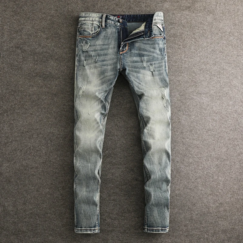 Fashion Designer Men Jeans High Quality Retro Washed Blue Stretch Slim Embroidery Patched Ripped Jeans Men Vintage Denim Pants
Fashion Designer Men Jeans High Quality Retro Washed Blue Stretch Slim Embroidery Patched Ripped Jeans Men Vintage Denim Pants