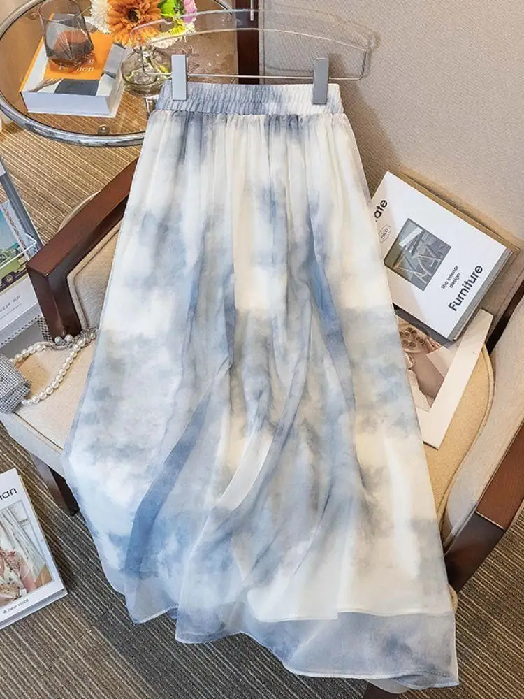 Summer New High Waist Printed A-Line Midi Skirt Women's Thin Style Slimming Half-length Blending Ink Wash Effect Long Skirt
Summer New High Waist Printed A-Line Midi Skirt Women's Thin Style Slimming Half-length Blending Ink Wash Effect Long Skirt
