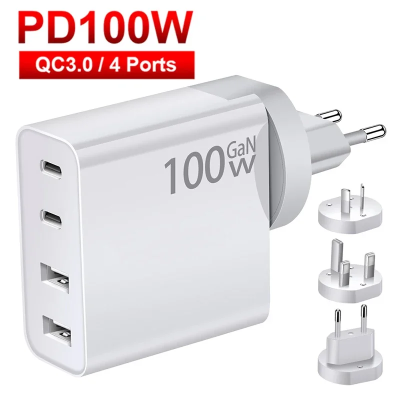 100W GaN Charger Convertible Plug Folding Pin QC3.0 USB-A Dual Type C PD Fast Charging Adapter for Notebook Mobile Phone Tablet
100W GaN Charger Convertible Plug Folding Pin QC3.0 USB-A Dual Type C PD Fast Charging Adapter for Notebook Mobile Phone Tablet