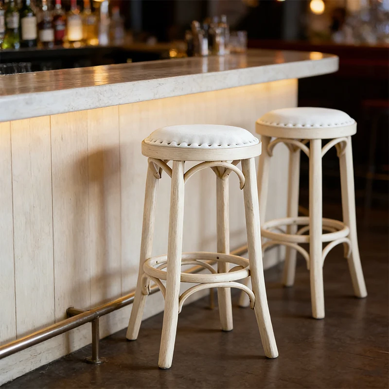 #Modern French natural wood bar stool with artificial leather cushions, CE certified, suitable for bars, hotels, and home bars
#Modern French natural wood bar stool with artificial leather cushions, CE certified, suitable for bars, hotels, and home bars