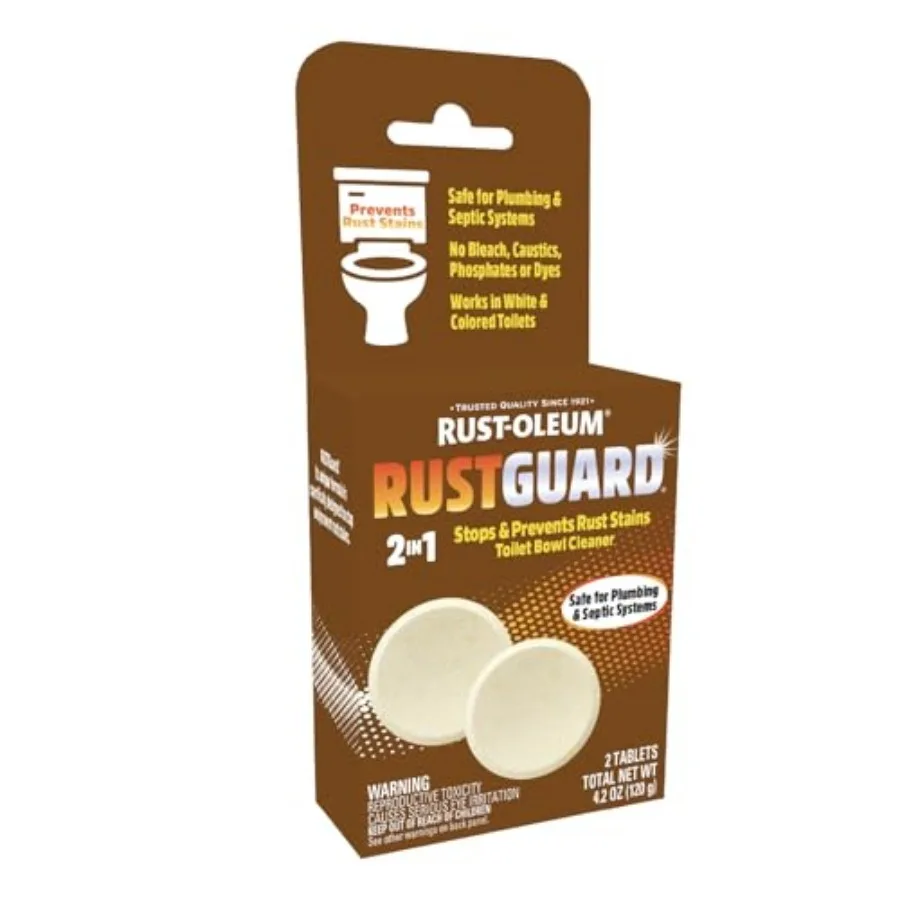 RustGuard Rust Stain Remover Heavy-Duty Iron Stain Remover and Toilet Bowl Cleaner For White and Colored Toilets 2 Tablet Box
RustGuard Rust Stain Remover Heavy-Duty Iron Stain Remover and Toilet Bowl Cleaner For White and Colored Toilets 2 Tablet Box