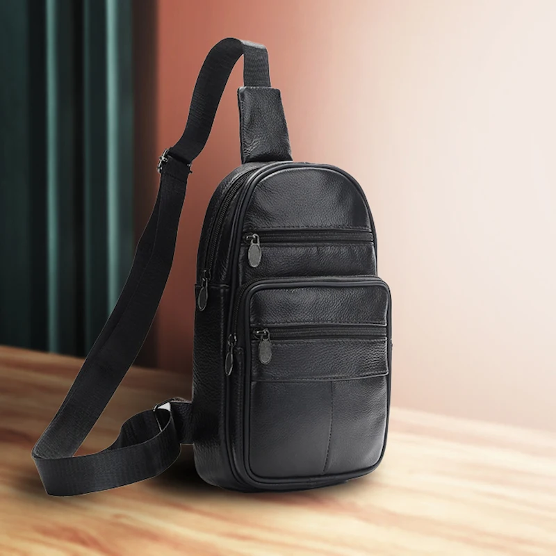Genuine Leather Men's Chest Bag Dedicated Crossbody Pack with 3 Front Zip Pockets for Trip Sports Motorbike Casual Party Office
Genuine Leather Men's Chest Bag Dedicated Crossbody Pack with 3 Front Zip Pockets for Trip Sports Motorbike Casual Party Office