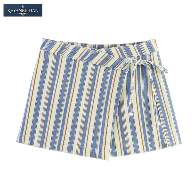 KEYANKETIAN 2026 Summer American Retro Striped Skort A-Line High Waist, Side Tie Detail & Patch Pockets Straight-leg Pants
KEYANKETIAN 2026 Summer American Retro Striped Skort A-Line High Waist, Side Tie Detail & Patch Pockets Straight-leg Pants