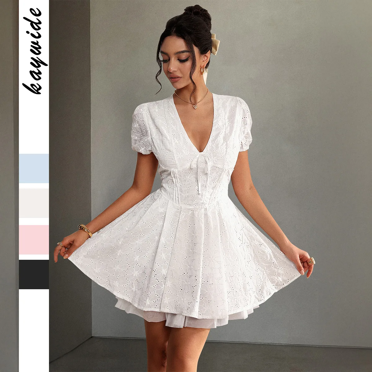 2025 Spring Summer Solid Puff Sleeve Knee-Length Women's Dress French Elegance Fashion Deep V-Neck Hollow out Dress Vacation
2025 Spring Summer Solid Puff Sleeve Knee-Length Women's Dress French Elegance Fashion Deep V-Neck Hollow out Dress Vacation