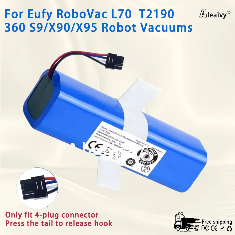 Vacuum Battery Replacement for Eufy Robovac L70 Hybrid T2190, Eufy 360 S9 X90 X95,INR18650M26-4S2P Vacuum Cleaner, 14.4V 6500mAh
Vacuum Battery Replacement for Eufy Robovac L70 Hybrid T2190, Eufy 360 S9 X90 X95,INR18650M26-4S2P Vacuum Cleaner, 14.4V 6500mAh