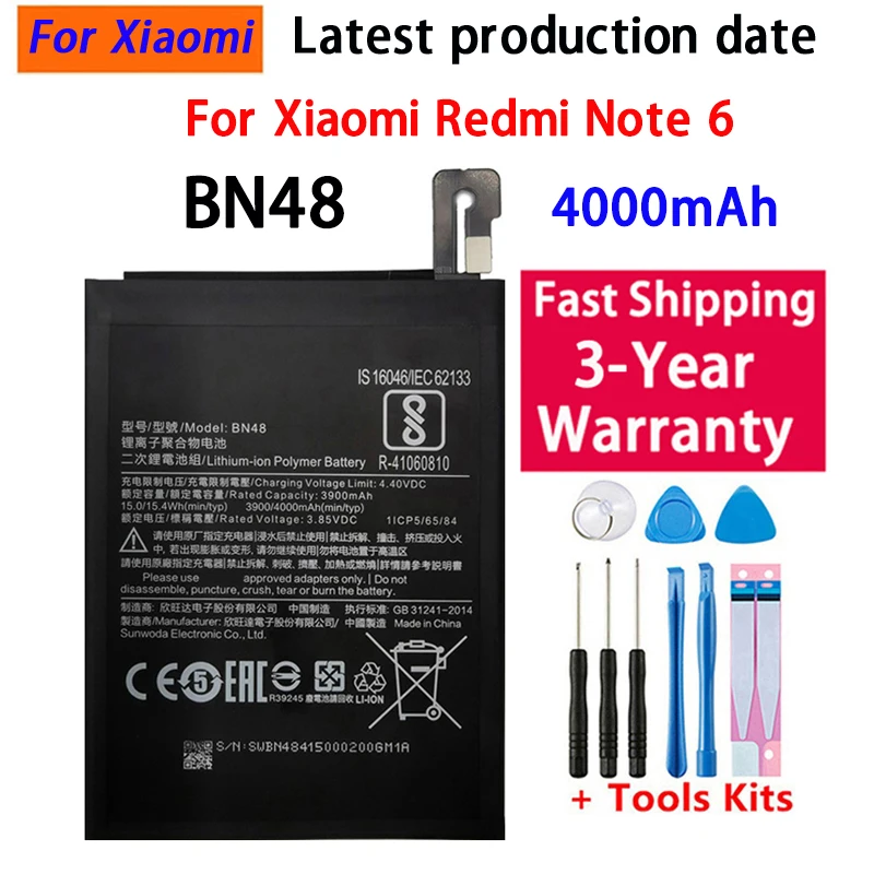 New BN48 High Capacity 4000mAh Replacement Battery For Xiaomi Redmi Note 5 Note 6 Pro Batterie Batteries Free Tools
New BN48 High Capacity 4000mAh Replacement Battery For Xiaomi Redmi Note 5 Note 6 Pro Batterie Batteries Free Tools