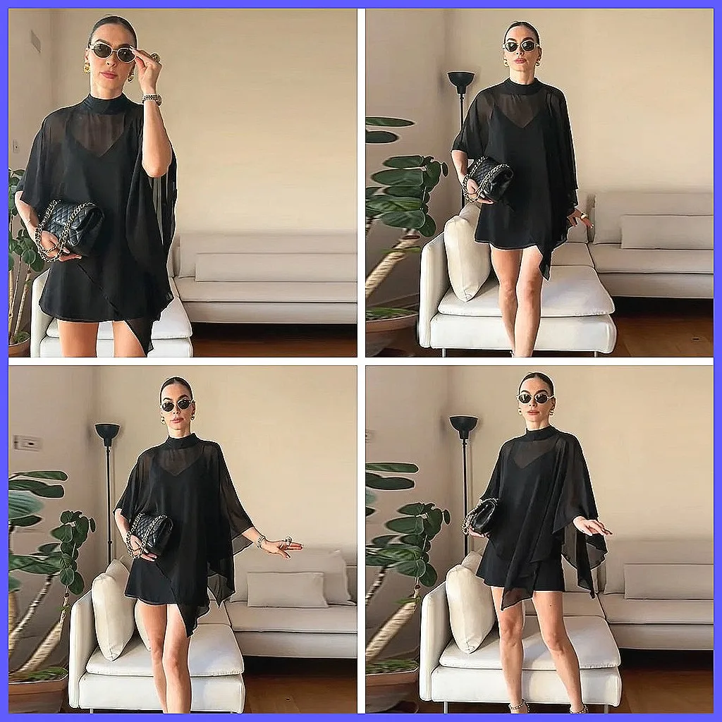 Elegant Black Satin Sleeveless Dress for Women, V-Neck See-Through Shawl Sling Party Dress
Elegant Black Satin Sleeveless Dress for Women, V-Neck See-Through Shawl Sling Party Dress