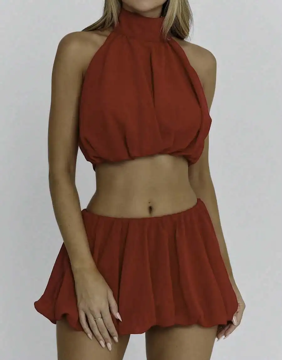 Women Halter Neck 2 Piece Set Solid Color Crop Top And Mini Skirt Summer Outfit
Women Halter Neck 2 Piece Set Solid Color Crop Top And Mini Skirt Summer Outfit