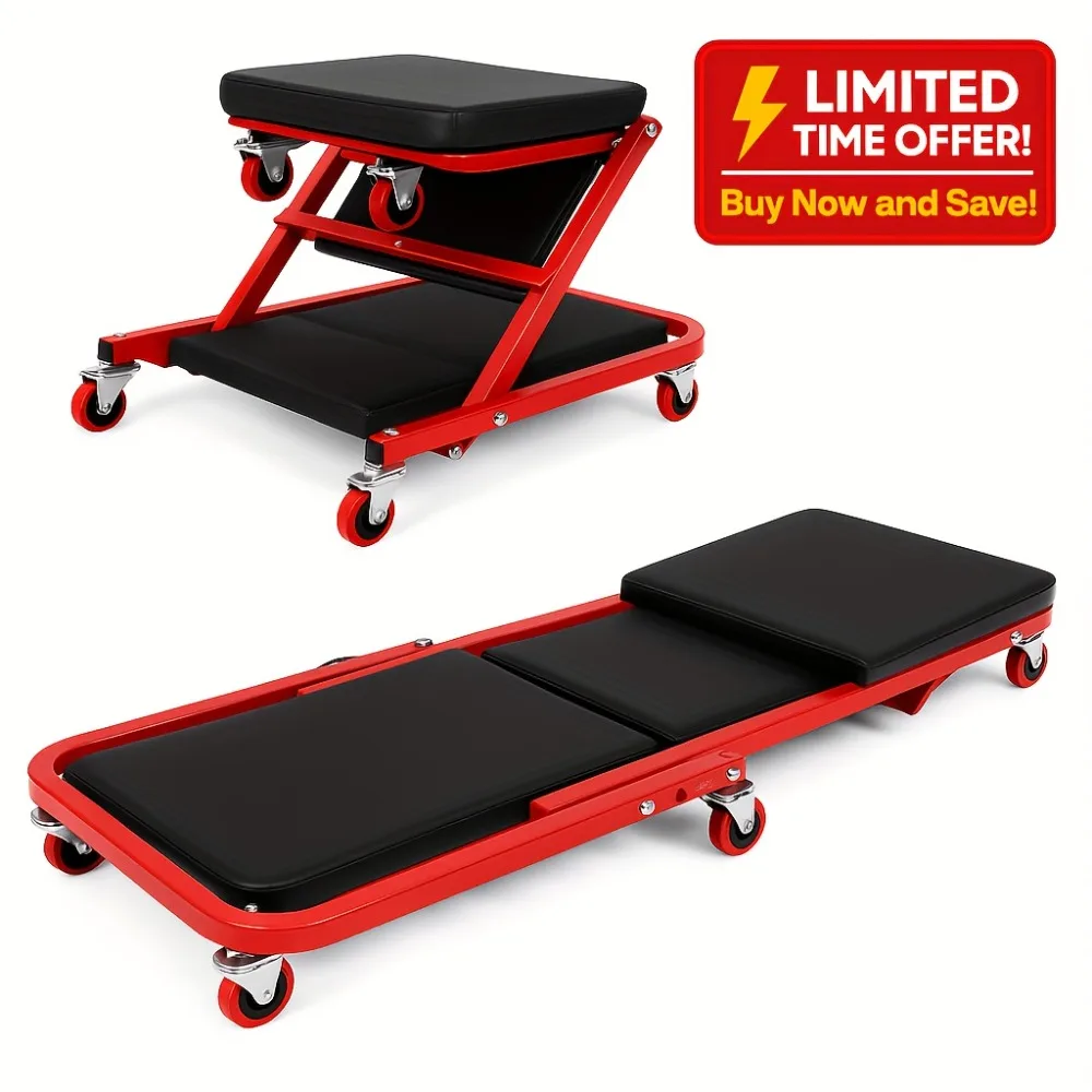 ZCreeper 2-In-1 Folding Bike Repair Stand | 36" Adjustable Rolling Mechanics Seat with 6 Wheels, 450 Lbs Capacity-Red And Black
ZCreeper 2-In-1 Folding Bike Repair Stand | 36" Adjustable Rolling Mechanics Seat with 6 Wheels, 450 Lbs Capacity-Red And Black