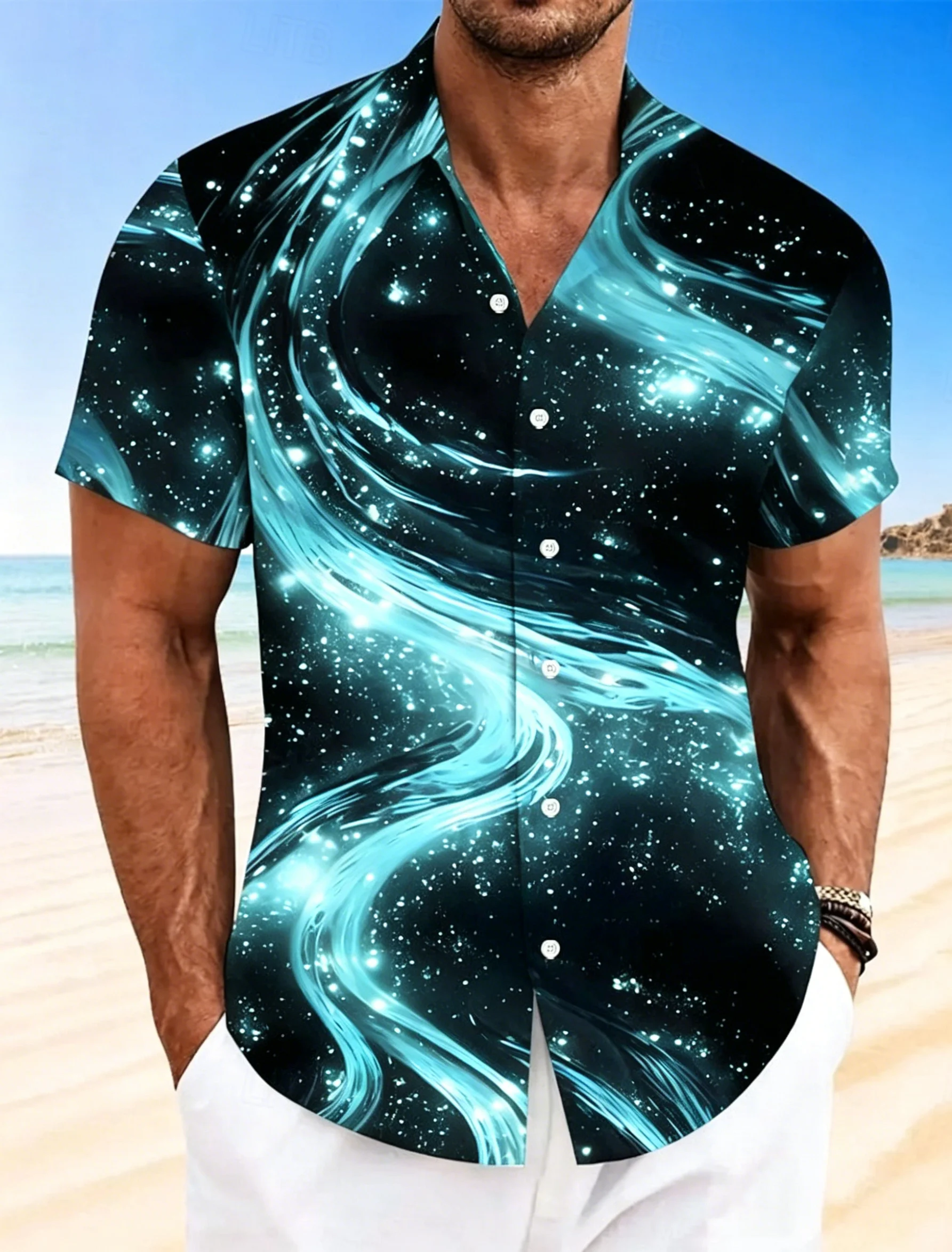 Men's Spring Summer Cyan Galaxy Swirl Star Print Lapel Collar Shirt, Button Front Loose Night Style Holiday Blouse
Men's Spring Summer Cyan Galaxy Swirl Star Print Lapel Collar Shirt, Button Front Loose Night Style Holiday Blouse