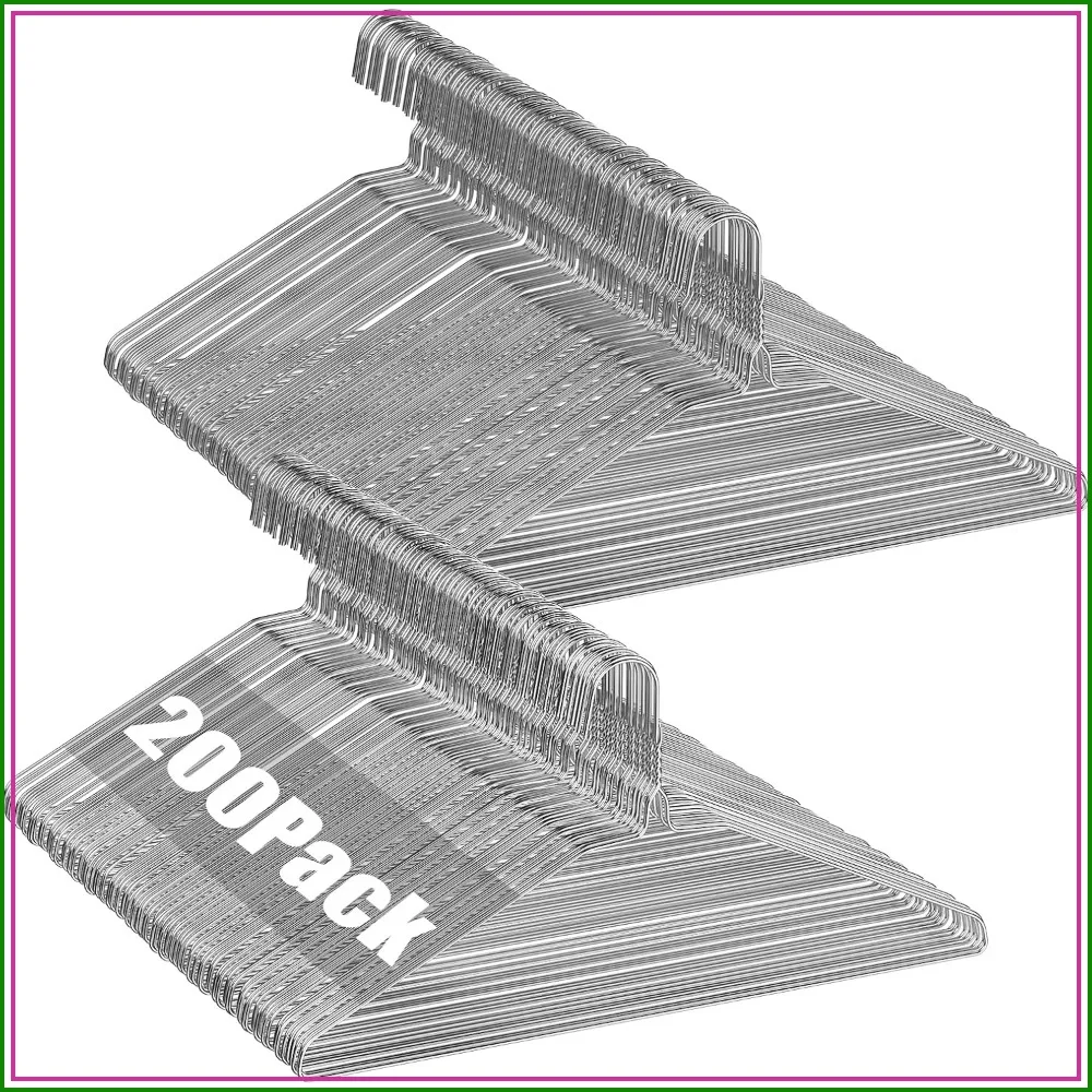 Wire Metal Clothes Hangers Bulk 200 Pack, 16 Inch 12 Gauge Standard Size, Non Slip, Silver
Wire Metal Clothes Hangers Bulk 200 Pack, 16 Inch 12 Gauge Standard Size, Non Slip, Silver