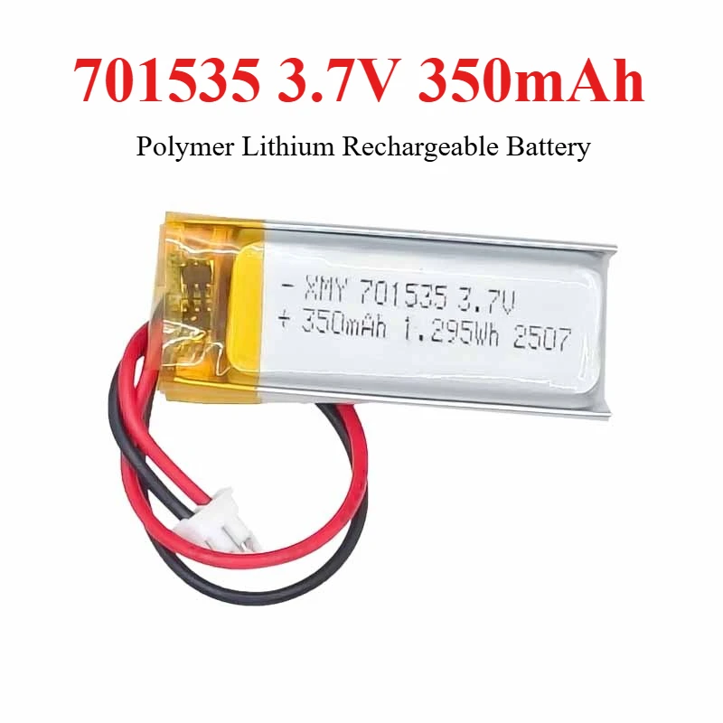 350mAh 701535 3.7V Polymer Lithium Rechargeable Battery for Camera GPS Navigator Bluetooth Headset Dog Training Device Batteries
350mAh 701535 3.7V Polymer Lithium Rechargeable Battery for Camera GPS Navigator Bluetooth Headset Dog Training Device Batteries