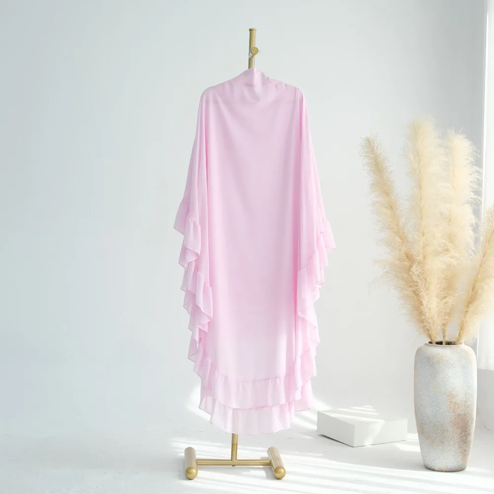 Ruffled Long Chiffon Muslim Abaya Headscarf Solid Color Ramadan Khimar Abaya One-piece Prayer Dress Dubai Saudi Black Robe
Ruffled Long Chiffon Muslim Abaya Headscarf Solid Color Ramadan Khimar Abaya One-piece Prayer Dress Dubai Saudi Black Robe