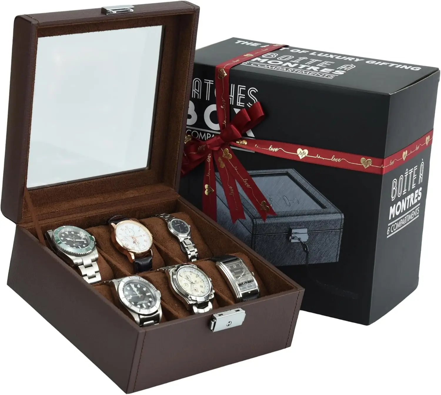 Watch Box for Men with 6 Slots, Leather Watch Case Organizer with Glass Lid and Lock, Brown Display Holder for Watches
Watch Box for Men with 6 Slots, Leather Watch Case Organizer with Glass Lid and Lock, Brown Display Holder for Watches