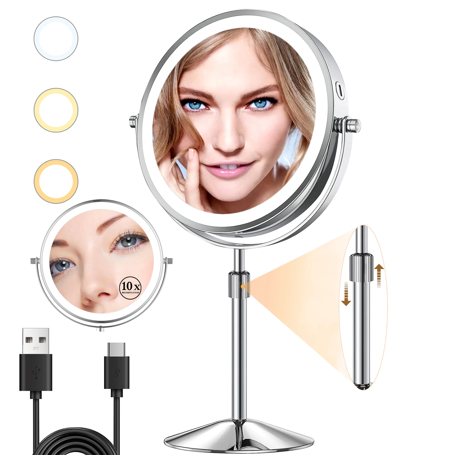 8" Lighted Makeup Mirror Vanity Mirror 2000mAh Rechargeable Height Adjustable 1x/10x Magnifying Double Sided Mirror Women Gift
8" Lighted Makeup Mirror Vanity Mirror 2000mAh Rechargeable Height Adjustable 1x/10x Magnifying Double Sided Mirror Women Gift