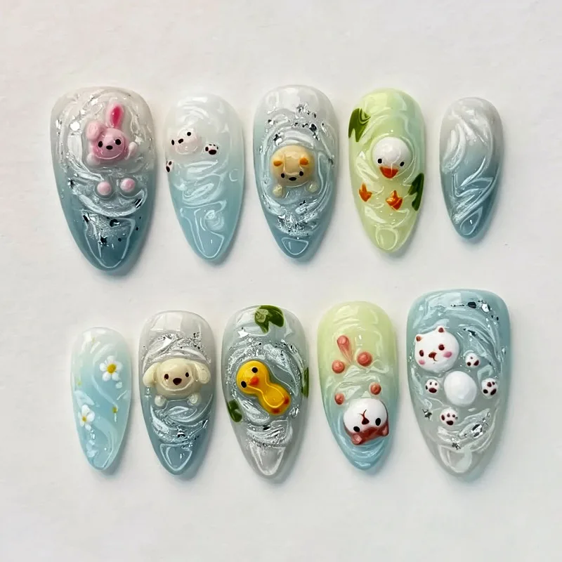 24PCS Cute Cartoon Cat Almond Press on Nails Sweet Flowers Blue Gradient French Fake Nails for Women Girls Wearable Manicure Tip
24PCS Cute Cartoon Cat Almond Press on Nails Sweet Flowers Blue Gradient French Fake Nails for Women Girls Wearable Manicure Tip