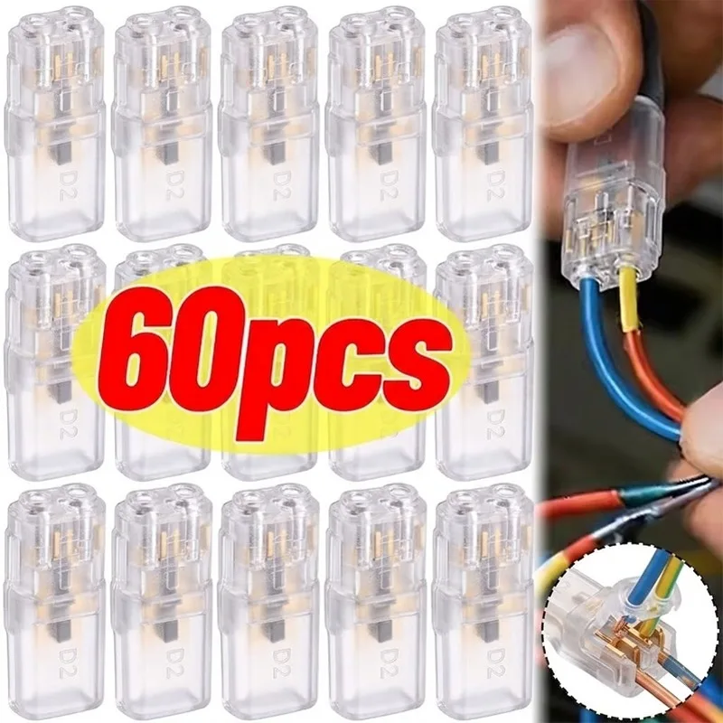 60Pcs D2 Quick Wire Connectors Solderless Splice Terminal Block Motor Transparent Cable Splitter Fast Electrical Adapter Tool
60Pcs D2 Quick Wire Connectors Solderless Splice Terminal Block Motor Transparent Cable Splitter Fast Electrical Adapter Tool