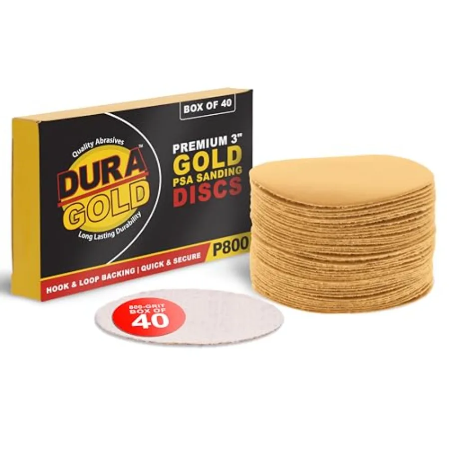 - Premium - 800 Grit 3" Gold Hook and Loop Sanding Discs for DA Sanders - Box of 40 Sandpaper Finishing Discs for Automotive an
- Premium - 800 Grit 3" Gold Hook and Loop Sanding Discs for DA Sanders - Box of 40 Sandpaper Finishing Discs for Automotive an