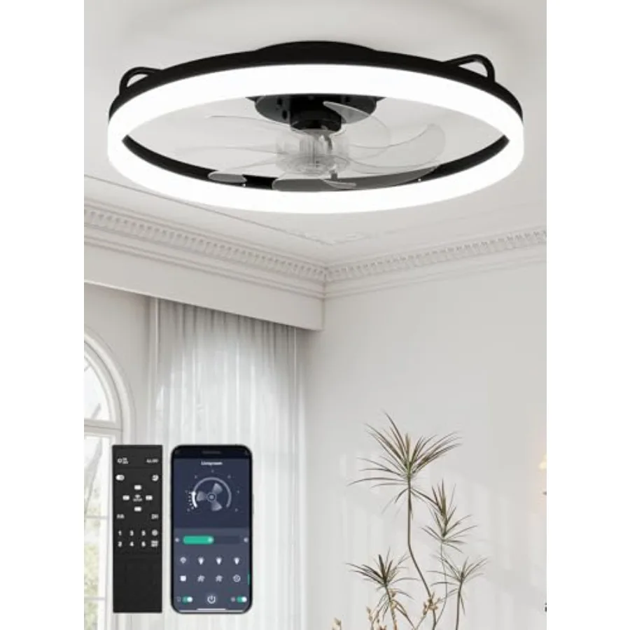 Black Ceiling Fans with Lights and Remote 20" Low Profile Flush Mount Ceiling Fan with 7 Blades APP Control 1 - 6 Speeds 3CCT D
Black Ceiling Fans with Lights and Remote 20" Low Profile Flush Mount Ceiling Fan with 7 Blades APP Control 1 - 6 Speeds 3CCT D