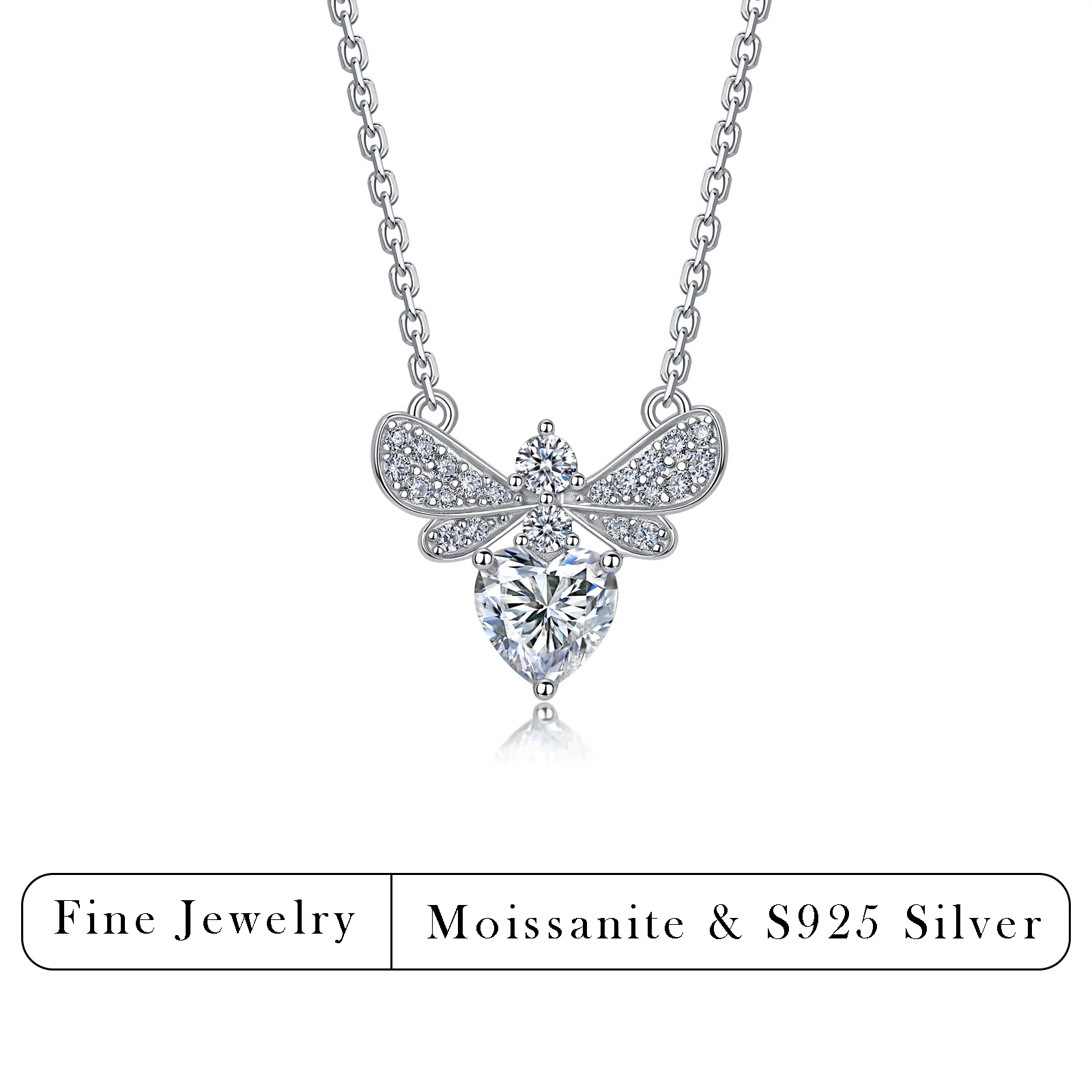 1.1 CTW S925 Sterling Silver Bee & Heart Full Moissanite Pendant Necklace Pavé Accents Fine Jewelry Romantic Gift for Her
1.1 CTW S925 Sterling Silver Bee & Heart Full Moissanite Pendant Necklace Pavé Accents Fine Jewelry Romantic Gift for Her