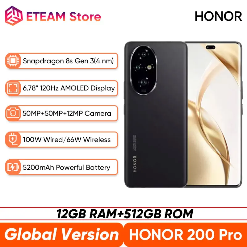 2024 Global Version HONOR 200 Pro Snapdragon 8s Gen 3 5G Smart phone 6.78'' 120Hz AMOLED 5200mAh Large Battery 100W SuperCharge
2024 Global Version HONOR 200 Pro Snapdragon 8s Gen 3 5G Smart phone 6.78'' 120Hz AMOLED 5200mAh Large Battery 100W SuperCharge