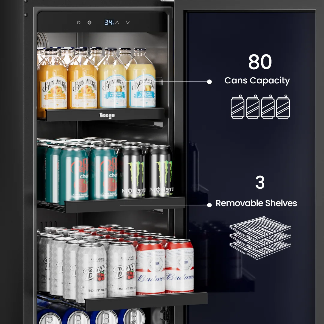 3.0 Cu Ft 80 Can Embedded Beverage Refrigerator Glass Door Mini Fridge Soda Beer Wine Cooler Home Office Bar Adjustable Shelves
3.0 Cu Ft 80 Can Embedded Beverage Refrigerator Glass Door Mini Fridge Soda Beer Wine Cooler Home Office Bar Adjustable Shelves