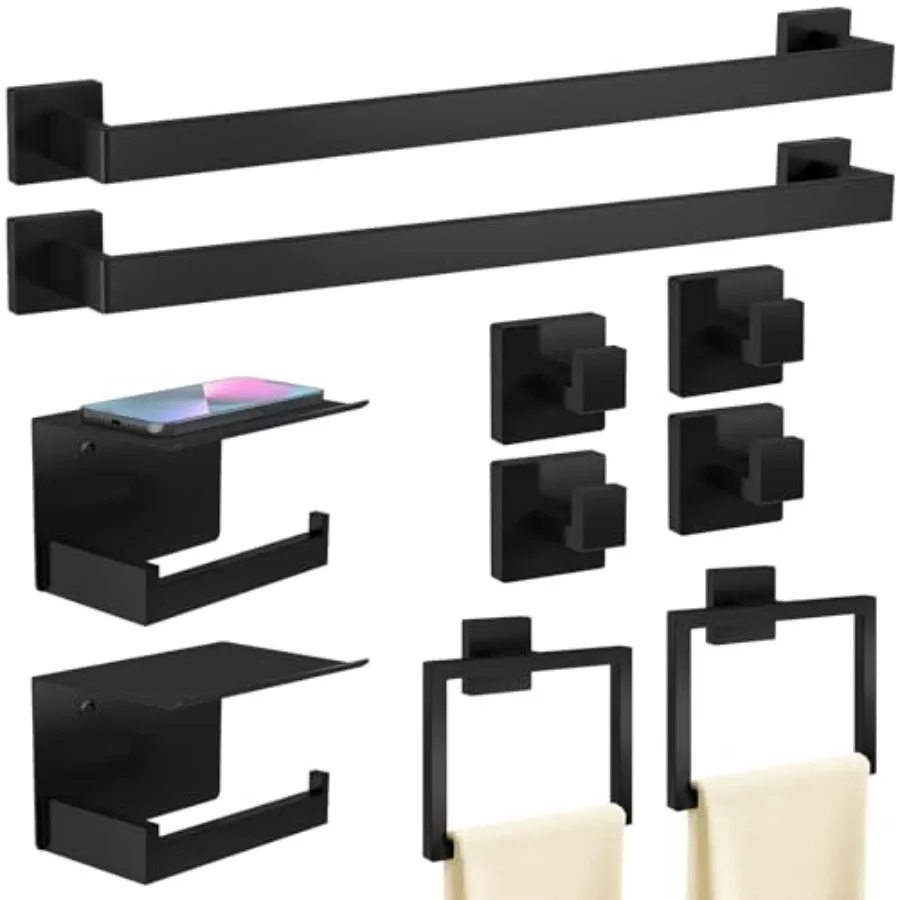 10-Piece Bathroom Hardware Accessories Set, 24 inch Towel Bar, Stainless Steel Towel Racks for Bathroom, Bath Towel Bar Set Wal
10-Piece Bathroom Hardware Accessories Set, 24 inch Towel Bar, Stainless Steel Towel Racks for Bathroom, Bath Towel Bar Set Wal