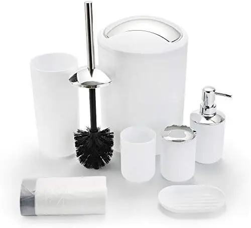 6-Piece White Bathroom Set with Trash Can & Accessories
6-Piece White Bathroom Set with Trash Can & Accessories