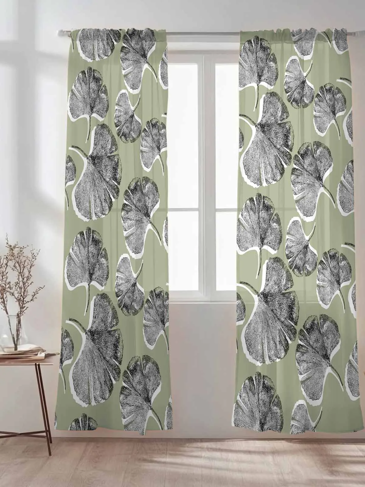 Modern Minimalist Ginkgo Leaf Sage Green Background Voile Sheer Window Drapes Curtains for Bedroom Living Room
Modern Minimalist Ginkgo Leaf Sage Green Background Voile Sheer Window Drapes Curtains for Bedroom Living Room
