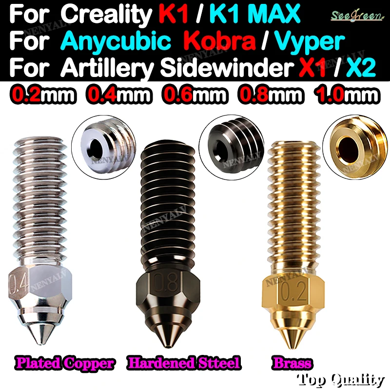High speed Volcano Nozzle For Creality K1/K1 Max For Anycubic Vyper/Kobra /Sidewinder X1 X2 Brass Copper Plated Hardened Nozzles
High speed Volcano Nozzle For Creality K1/K1 Max For Anycubic Vyper/Kobra /Sidewinder X1 X2 Brass Copper Plated Hardened Nozzles
