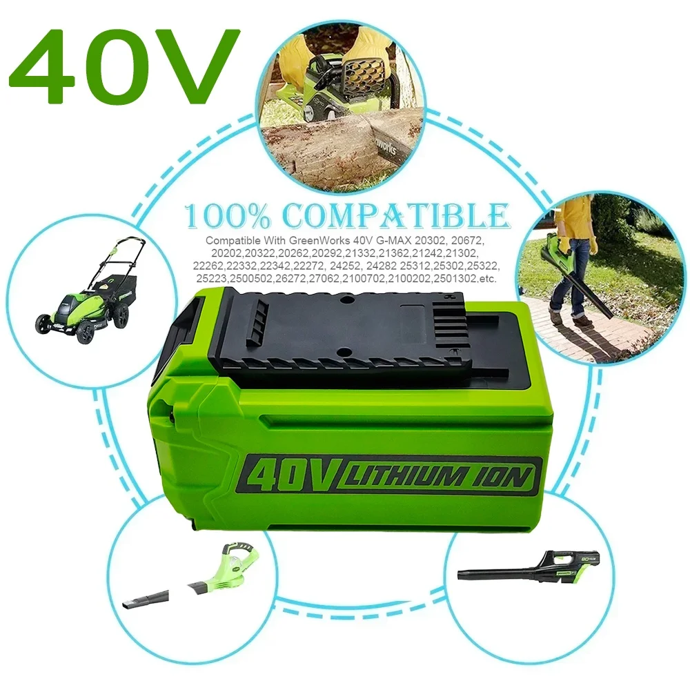 Cordless Power Tool Battery 40V 6000mAh 8.0Ah Li-ion Compatible With Greenworks 25322 24252 29727 29717
Cordless Power Tool Battery 40V 6000mAh 8.0Ah Li-ion Compatible With Greenworks 25322 24252 29727 29717