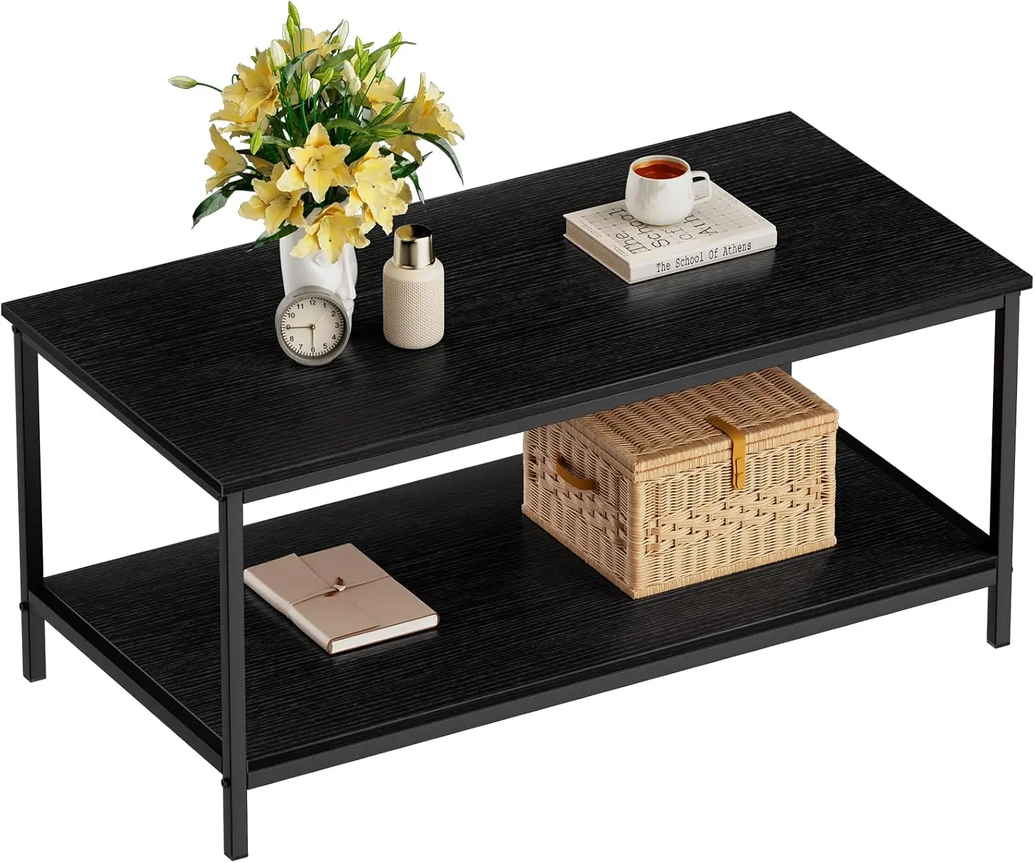 Modern Black Coffee Table with Storage, 2-Tier Rectangle Design for Living Room or Office
Modern Black Coffee Table with Storage, 2-Tier Rectangle Design for Living Room or Office