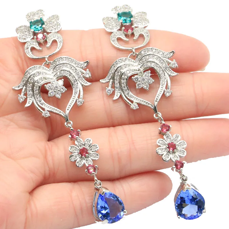 78x26mm Multi Color Long Violet Tanzanite Rhodolite Garnet Aquamarine CZ Women Wedding Silver Earrings
78x26mm Multi Color Long Violet Tanzanite Rhodolite Garnet Aquamarine CZ Women Wedding Silver Earrings