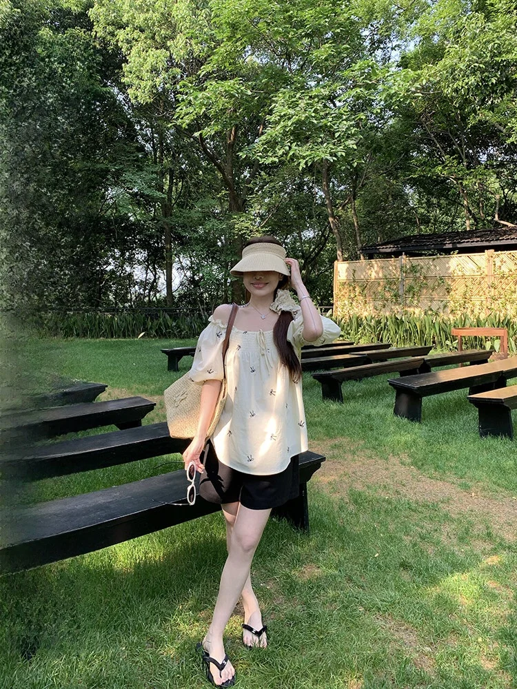 Evnsle Sweet Tea Milk Bubble ort Sve Embroidered Doll Top Summer One-oulder Cotton Girls irt Knot Pure C...
Evnsle Sweet Tea Milk Bubble ort Sve Embroidered Doll Top Summer One-oulder Cotton Girls irt Knot Pure C...